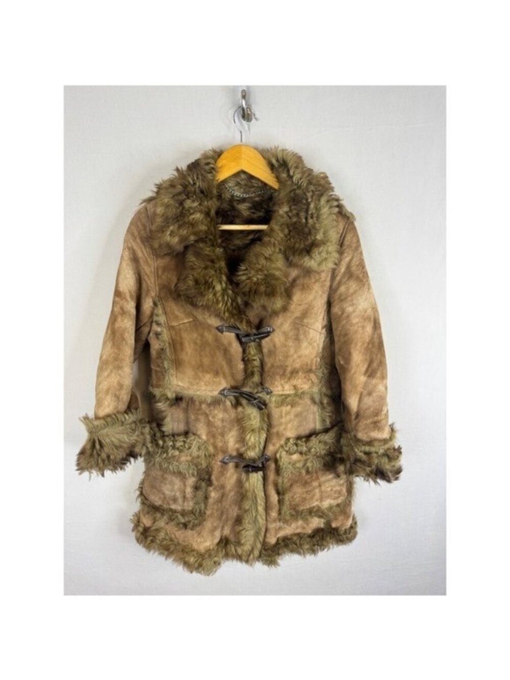Jeno de Paris Vintage Suede Shearling Faux Fur Coat Tan Brown Penny Lane 10
